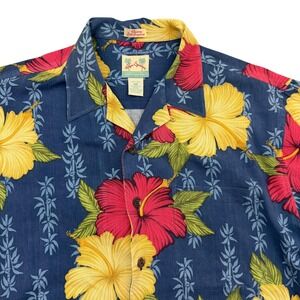 Reyn Spooner Shirt Mens M Regency 100% Silk Jacquard Hawaiian Floral Camp Button